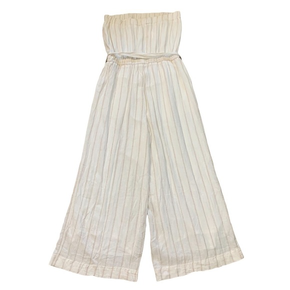 Splendid Ticking Linen Blend Strapless Jumpsuit Flaw Missing Strap see photos - Picture 6 of 16